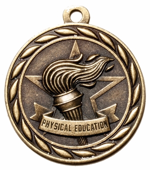 Metal 2-Inch in Diameter Round Physical Education Medal with Cutomizable Back in Antique Brass