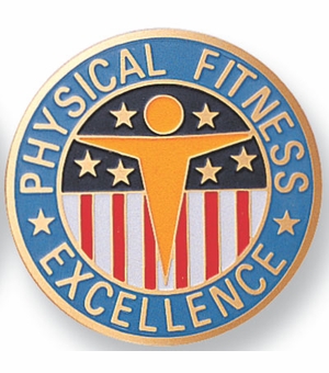 2-Inch in Diameter Round Etched-Enameled Metal Physical Fitness Medallion Insert in Gold with Peel-and-Stick Back