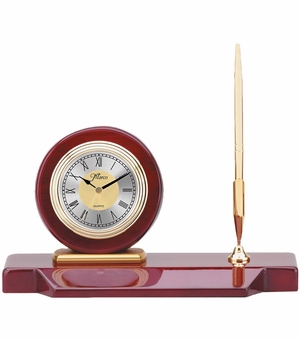 PIANO ROSEWOOD DESK CLOCK PEN SET