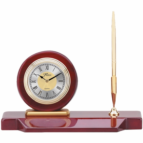 PIANO ROSEWOOD DESK CLOCK PEN SET