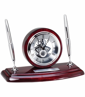 PIANO ROSEWOOD SKELETON DESK CLOCK PEN SET