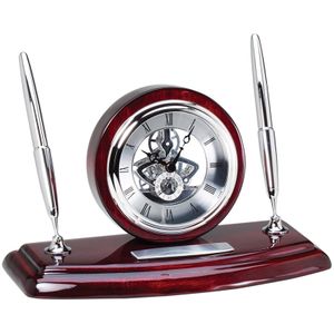 PIANO ROSEWOOD SKELETON DESK CLOCK PEN SET