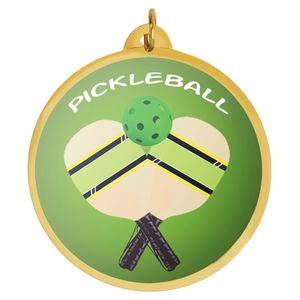 2-1/4 Inch in Diameter Round Pickleball Medal with Mylar Detailing and Customizable Back