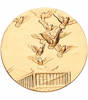 2-Inch in Diameter Round Metal Pigeon Themed Stamped Insert in Gold