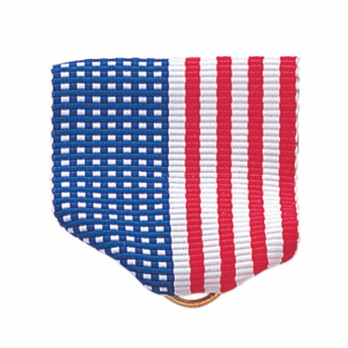 PIN BACK RIBBON, AMERICAN FLAG - BRONZE RING
