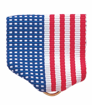 PIN BACK RIBBON, AMERICAN FLAG - SILVER RING
