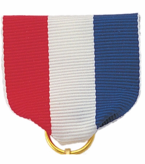 PIN BACK RIBBON RED, WHITE, BLUE - BRONZE RING