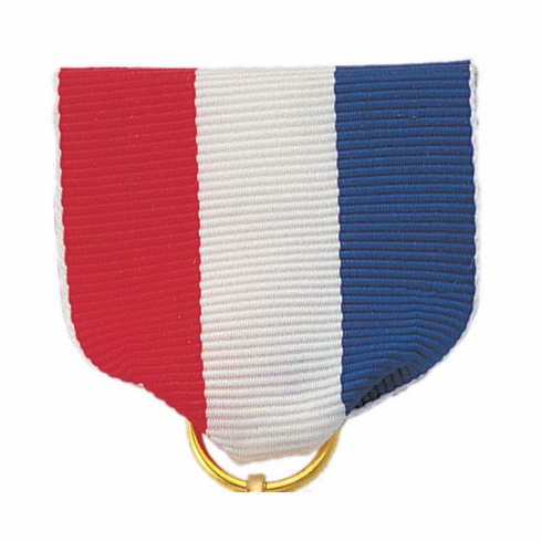 PIN BACK RIBBON RED, WHITE, BLUE - GOLD RING