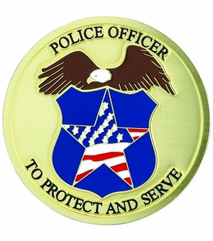 2-Inch in Diameter Round Etched-Enameled Metal Police Officer Medallion Insert in Gold with Peel-and-Stick Back