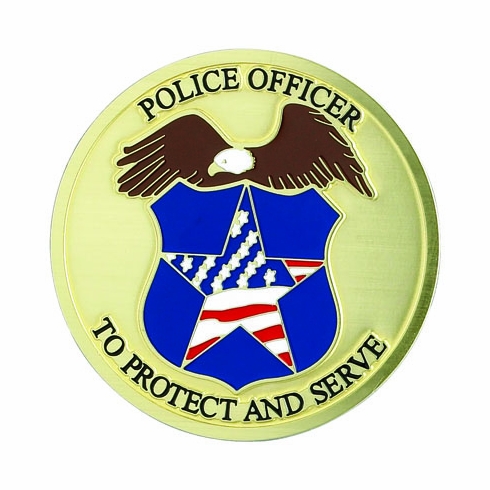 2-Inch in Diameter Round Etched-Enameled Metal Police Officer Medallion Insert in Gold with Peel-and-Stick Back