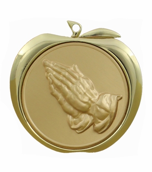 PRAYING HANDS APPLE MEDAL - GOLD, SILVER OR BRONZE