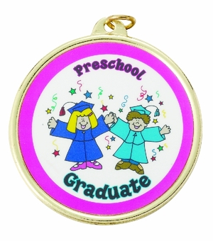 2-1/4 Inch in Diameter Round Preschool Graduate Medal with Mylar Detailing and Customizable Back