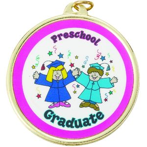 2-1/4 Inch in Diameter Round Preschool Graduate Medal with Mylar Detailing and Customizable Back