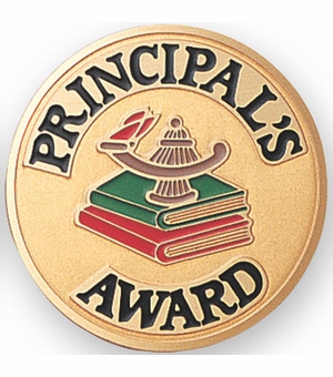 2-Inch in Diameter Round Etched-Enameled Metal Principal's Award Medallion Insert in Gold with Peel-and-Stick Back