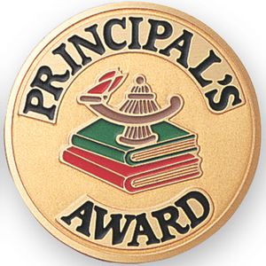 2-Inch in Diameter Round Etched-Enameled Metal Principal's Award Medallion Insert in Gold with Peel-and-Stick Back