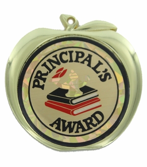 2-1/2 Inch Principal's Award Styled Apple Medal in Gold