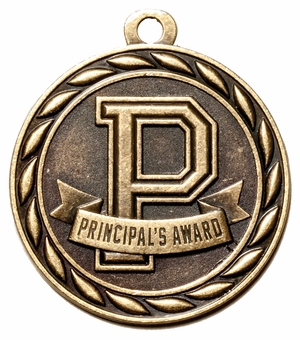 Metal 2-Inch in Diameter Round Principal's Award Medal with Cutomizable Back in Multiple Colors