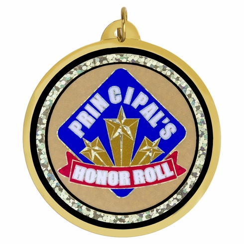 2-1/4 Inch in Diameter Round Honor Roll Medal with Mylar Detailing and Customizable Back