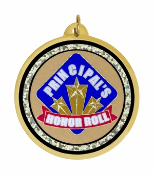 2-1/4 Inch in Diameter Round Honor Roll Medal with Mylar Detailing and Customizable Back