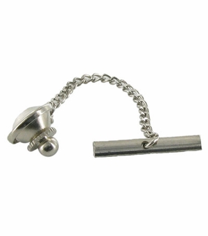 QUALITY TIE TAC CLUTCH AND CHAIN, SILVER