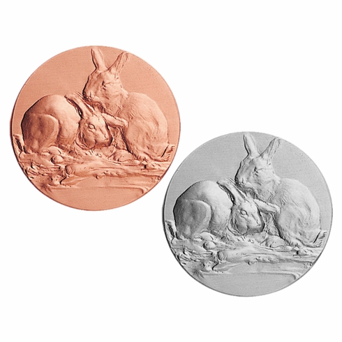 2-Inch in Diameter Round Metal Rabbit Themed Stamped Insert in Multiple Colors