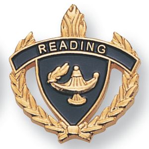1 INCH WREATH WITH LAMP OF LEARNING READING LAPEL PIN