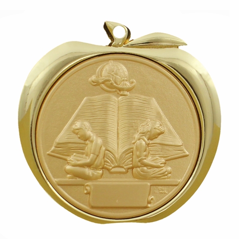 2 Inch Reading Themed Apple Medal in Gold, Silver, or Bronze