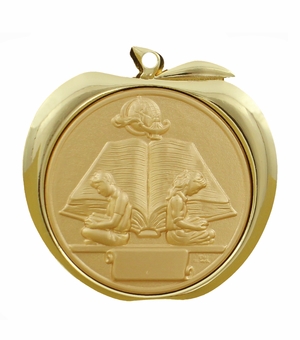 2 Inch Reading Themed Apple Medal in Gold, Silver, or Bronze