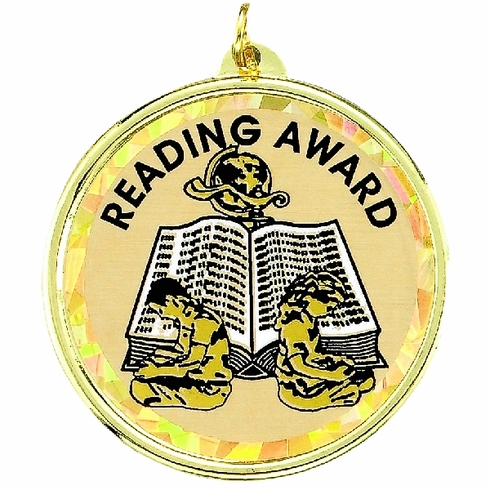 2-1/4 Inch in Diameter Round Reading Medal with Mylar Detailing and Customizable Back
