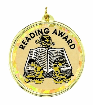 2-1/4 Inch in Diameter Round Reading Medal with Mylar Detailing and Customizable Back