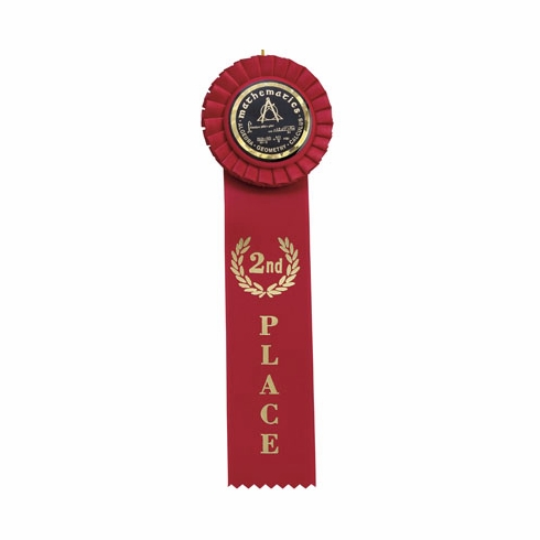 RED RIBBON, ROSETTE 2ND PLACE 2 INCH  MYLAR