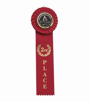 RED RIBBON, ROSETTE 2ND PLACE 2 INCH  MYLAR