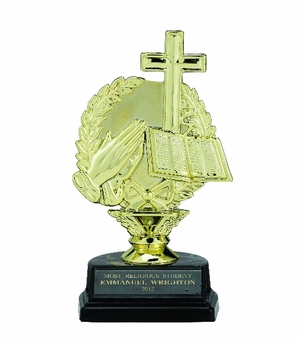 RELIGIOUS CROSS TROPHY, 6-1/2 INCH, BLACK MARBLE BASE