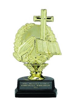 RELIGIOUS CROSS TROPHY, 6-1/2 INCH, BLACK MARBLE BASE
