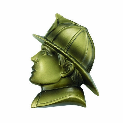 RESIN FIREMAN HEAD ANTIQUE BRASS, 3-1/2
