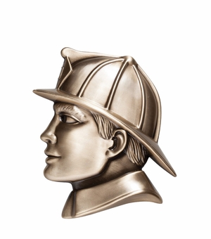 RESIN FIREMAN HEAD ANTIQUE BRASS, 4" x 5-1/2"