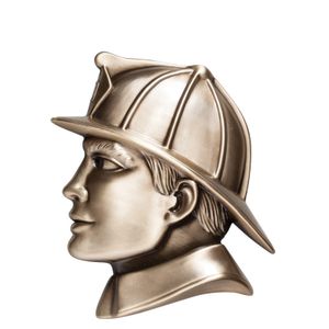 RESIN FIREMAN HEAD ANTIQUE BRASS, 4" x 5-1/2"