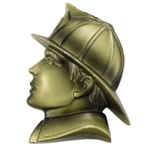 RESIN FIREMAN HEAD ANTIQUE BRASS, 3-1/2