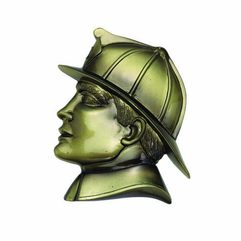 RESIN FIREMAN HEAD ANTIQUE BRASS, 5-1/4