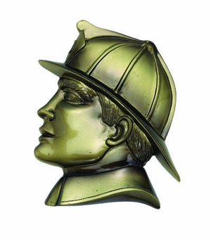 RESIN FIREMAN HEAD ANTIQUE BRASS, 5-1/4