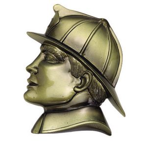 RESIN FIREMAN HEAD ANTIQUE BRASS, 5-1/4