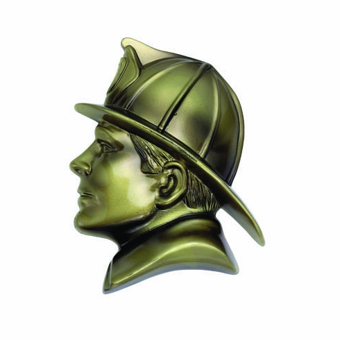 RESIN FIREMSN HEAD ANTIQUE BRASS, 7-3/4X5-3/4