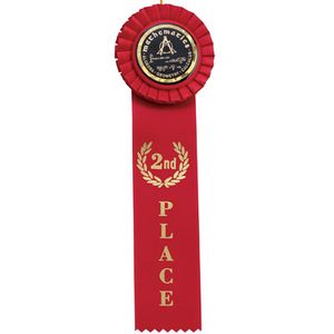 RED RIBBON, ROSETTE 2ND PLACE 2 INCH  MYLAR