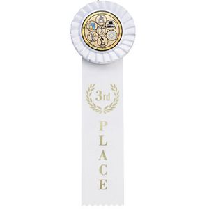 WHITE RIBBON, ROSETTE 3RD PLACE 2 INCH  MYLAR