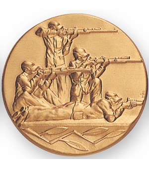 2-Inch in Diameter Round Metal Rifle Shooter Themed Stamped Insert in Multiple Colors