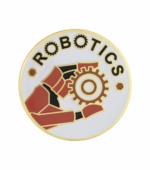 2-Inch in Diameter Round Etched-Enameled Metal Robotics Medallion Insert in Gold with Peel-and-Stick Back