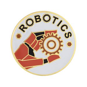 2-Inch in Diameter Round Etched-Enameled Metal Robotics Medallion Insert in Gold with Peel-and-Stick Back