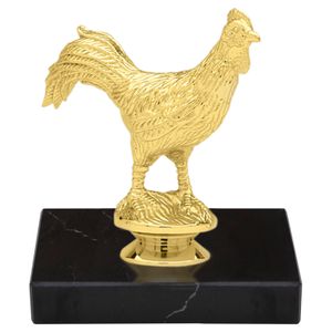5-3/4 INCH ROOSTER ANIMAL GOLD TROPHY ON BLACK MARBLE BASE