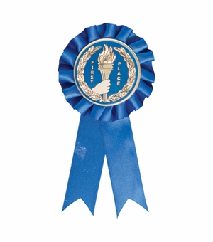 ROSETTE BLUE RIBBON, 2 inch MYLAR