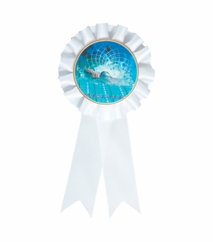 ROSETTE WHITE RIBBON, 2 inch MYLAR